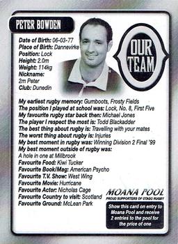 2003 Otago Rugby Football Union Our Team Collector Series #NNO Peter Bowden Back